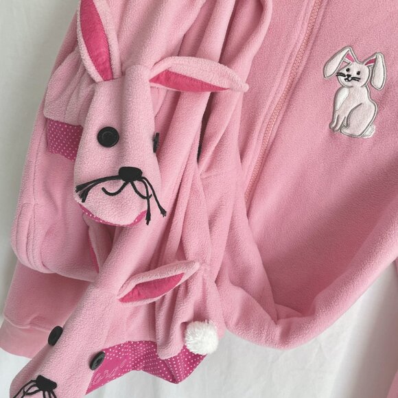 Nick & Nora Bunny Rabbit Onesie Zip Up Footed Pajamas Size S Pink  PJ Union Suit - Picture 1 of 13
